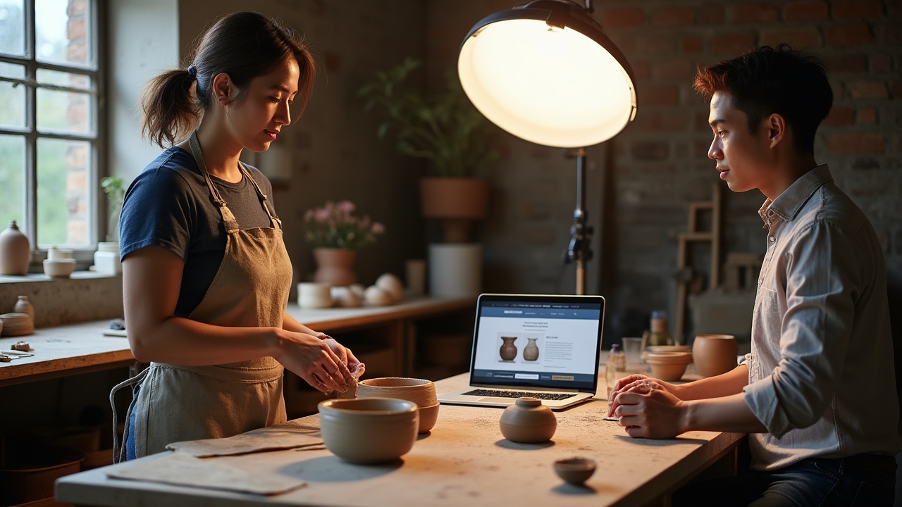Artisan créant sa présence en ligne